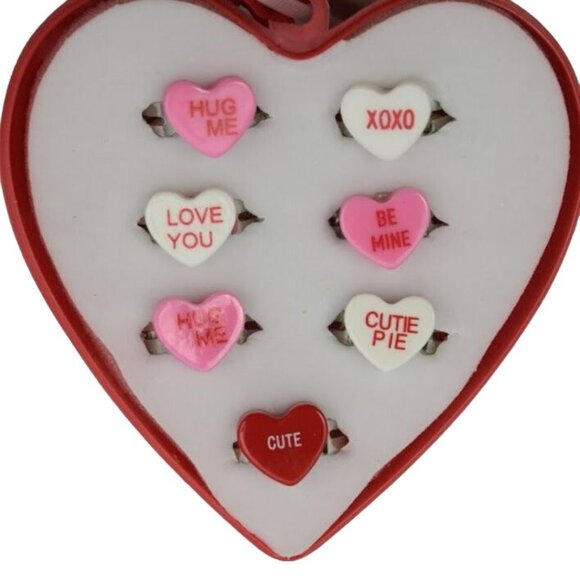 Claires Conversation Heart Girls Rings Valentines Day Adjustable - Picture 2 of 3